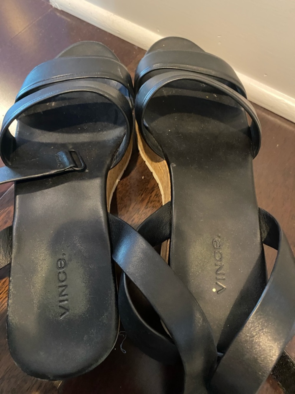 Vince Black Leather Platform Cork-Trim Sandals - Picture 3 of 5